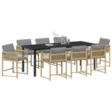 Set da Pranzo per Giardino 9 pcs Beige polyrattan