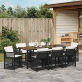 Set da Pranzo per Giardino 9 pcs Nero polyrattan