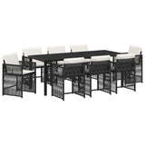 Set da Pranzo per Giardino 9 pcs Nero polyrattan