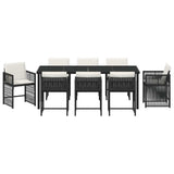 Set da Pranzo per Giardino 9 pcs Nero polyrattan