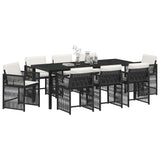 Set da Pranzo per Giardino 9 pcs Nero polyrattan