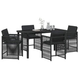 Set da Pranzo per Giardino 5 pcs Nero polyrattan
