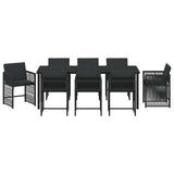 Set da Pranzo per Giardino 9 pcs Nero polyrattan