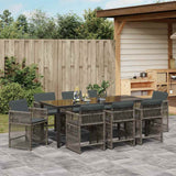 Set da Pranzo per Giardino 9 pcs Grigio polyrattan