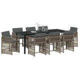 Set da Pranzo per Giardino 9 pcs Grigio polyrattan