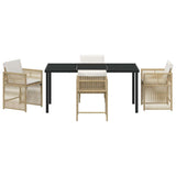 Set da Pranzo per Giardino 5 pcs Beige polyrattan