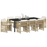 Set da Pranzo per Giardino 9 pcs Beige polyrattan
