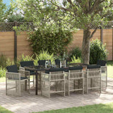 Set da Pranzo per Giardino 9 pcs Grigio chiaro polyrattan