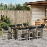 Set da Pranzo per Giardino 9 pcs Grigio chiaro polyrattan