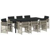 Set da Pranzo per Giardino 9 pcs Grigio chiaro polyrattan