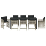 Set da Pranzo per Giardino 9 pcs Grigio chiaro polyrattan