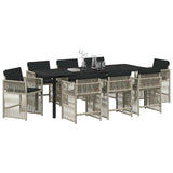 Set da Pranzo per Giardino 9 pcs Grigio chiaro polyrattan