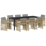 Set da Pranzo per Giardino 9 pcs Beige polyrattan