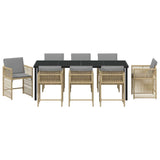 Set da Pranzo per Giardino 9 pcs Beige polyrattan