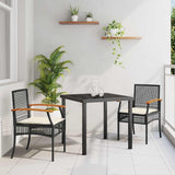 Set da Pranzo per Giardino con cuscino 3 pcs Nero Rattan