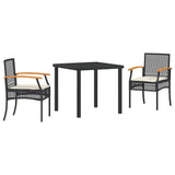Set da Pranzo per Giardino con cuscino 3 pcs Nero Rattan