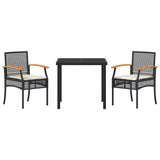 Set da Pranzo per Giardino con cuscino 3 pcs Nero Rattan