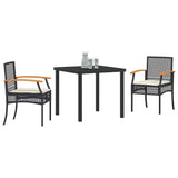 Set da Pranzo per Giardino con cuscino 3 pcs Nero Rattan