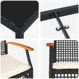 Set da Pranzo per Giardino con cuscino 5 pcs Nero Rattan
