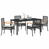 Set da Pranzo per Giardino con cuscino 5 pcs Nero Rattan