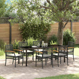 Set da Pranzo per Giardino con cuscino 7 pcs Nero Rattan