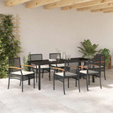 Set da Pranzo per Giardino con cuscino 7 pcs Nero Rattan
