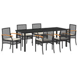 Set da Pranzo per Giardino con cuscino 7 pcs Nero Rattan