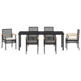 Set da Pranzo per Giardino con cuscino 7 pcs Nero Rattan