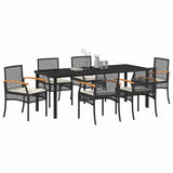 Set da Pranzo per Giardino con cuscino 7 pcs Nero Rattan