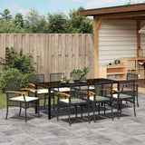 Set da Pranzo per Giardino con cuscino 9 pcs Nero Rattan