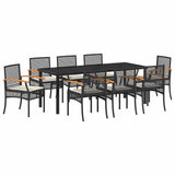 Set da Pranzo per Giardino con cuscino 9 pcs Nero Rattan