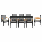 Set da Pranzo per Giardino con cuscino 9 pcs Nero Rattan