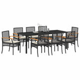 Set da Pranzo per Giardino con cuscino 9 pcs Nero Rattan