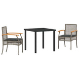 Set da Pranzo per Giardino 3 pcs Grigio e Nero Rattan
