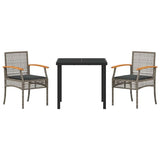 Set da Pranzo per Giardino 3 pcs Grigio e Nero Rattan