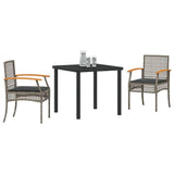 Set da Pranzo per Giardino 3 pcs Grigio e Nero Rattan