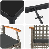 Set da Pranzo per Giardino 5 pcs Grigio e Nero Rattan