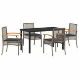 Set da Pranzo per Giardino 5 pcs Grigio e Nero Rattan