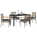 Set da Pranzo per Giardino 5 pcs Grigio e Nero Rattan