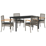 Set da Pranzo per Giardino 5 pcs Grigio e Nero Rattan