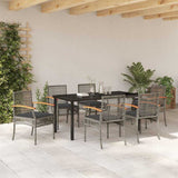 Set da Pranzo per Giardino 7 pcs Grigio e Nero Rattan