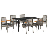 Set da Pranzo per Giardino 7 pcs Grigio e Nero Rattan