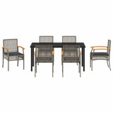 Set da Pranzo per Giardino 7 pcs Grigio e Nero Rattan
