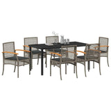 Set da Pranzo per Giardino 7 pcs Grigio e Nero Rattan