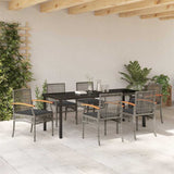 Set da Pranzo per Giardino 7 pcs Grigio e Nero Rattan