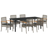 Set da Pranzo per Giardino 7 pcs Grigio e Nero Rattan