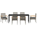 Set da Pranzo per Giardino 7 pcs Grigio e Nero Rattan