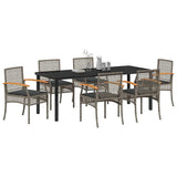 Set da Pranzo per Giardino 7 pcs Grigio e Nero Rattan