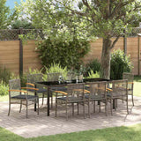 Set da Pranzo per Giardino 9 pcs Grigio e Nero Rattan