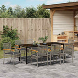 Set da Pranzo per Giardino 9 pcs Grigio e Nero Rattan